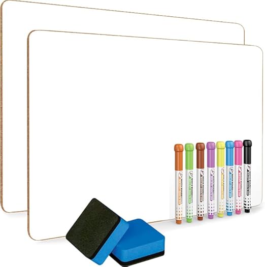 DumanAsen 2 Pack Dry Erase Lapboard, A3 Size Double Sided Mini Dry Erase Board, Dry Erase Whiteboard for School, Home, Office, with 8 Dry Erase Markers and 2 Eraser, 16inch*12inch