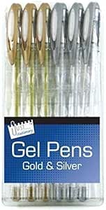 Pack of 6 Premium Quality Silver and Gold Gel Pens