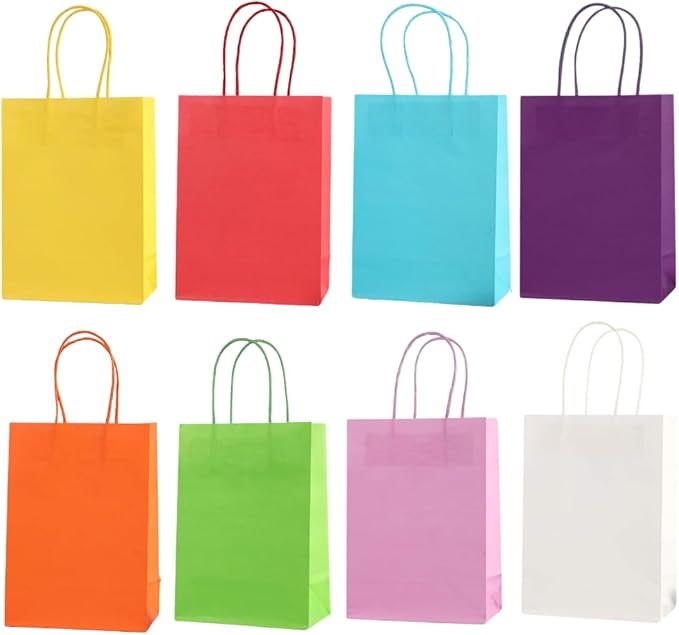 TEEPULL 24 Pcs Paper Party Bags with Handles, Gift and Sweet Bags with Handles, 120 GSM Kraft Party Bags for Kids Party for Celebrations, Baby Shower, Birthdays, Shopping, Christmas - (15 x 8 x 21 cm)