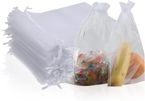 Pack of 20 Organza Gift Bags, 7 x 9 cm/2.7 x 35 Inches, Jewellery Pouches Organza Bag, Drawstring Bags, Small Party Sweet Bags For Birthdays and Weddings, Parties, Christmas, Gift Wrapping (White)