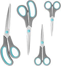 Scissors, Stainless Steel Blades, Soft Grip Handle, Suitable for Households,Offices and Schools, Blue/Grey, 4 pcs/Pack