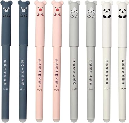 Erasable Rub Out Pens 8 Pcs 0.35 mm Cute Cartoon Animal Friction Rollerball Pens for Student Stationery Office Supplies