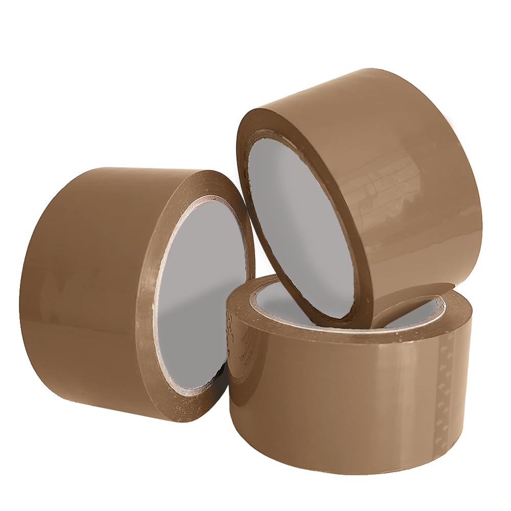 ARVO Brown Packing Tape 3 Rolls with Low Noise (48mm x 60m) - Durable Parcel Sealing Tape for Packing Boxes, Secure Packaging for Moving House
