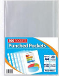 1ABOVE 30 Micron 100Pack A4 Glass Clear Plastic Wallets Punched Poly Pocket Paper Document Files