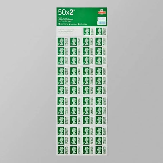 Royal Mail 50 x 2nd Class Stamp Sheet Barcoded