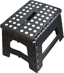 Armo® Folding Stool Step Down Footstool With Carry Handle Compact Foldable Foot Stool DIY Footstool Ladder MAX Weight 150KG (Black)