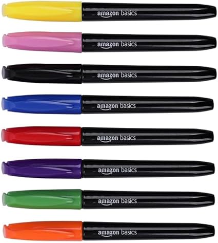 Amazon Basics Vibrant Fabric Markers, Assorted Colors, 8-Pack