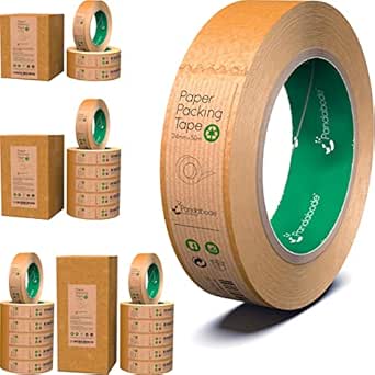 Paper Packing Tape 24mm x 50m Strong, Sticky, Recyclable Brown Kraft Paper | 1/3/6/12 Eco Essentials for Parcel Packaging, Moving and Multi-use | 50 Metre Rolls (1)
