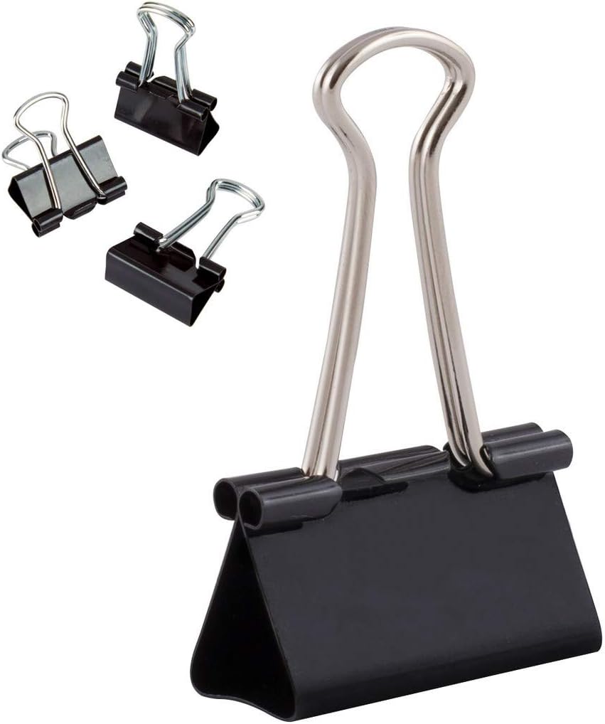 D.RECT Pack of 12 Binder Clips – 32 mm – Medium Bulldog Clips for Paper – Black Metal Foldback Clips for Documents, Notes, Tickets – Office, School & Home Paper Clamps – Strong Steel Paper Holder