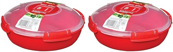 Sistema Microwave Breakfast Bowl | 850 ml | Round Microwave Container with Steam Release Vent | BPA-Free | Red | 1 Count