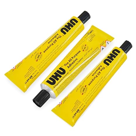 UHU All Purpose Glue 60ml Pack of 3 Tubes - Transparent, Fast Drying, Strong Adhesive for Crafts & DIY