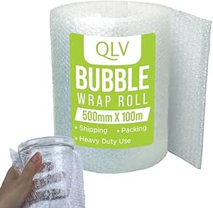 QLV Heavy-Duty Bubble Wrap Roll 500mm x 100m - Small Air Bubbles Protective Packing Bubble Wrap - Strong and Durable Air Bubble Packaging for House Moving, Shipping, Mailing and Packing Storage Boxes