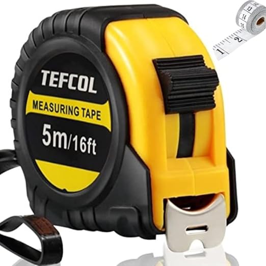 Retractable Tape Measure 5m 16Ft, Heavy Duty Nylon Coated Measuring Tape, Imperial and Metric Measurement with Metal Belt Clip (Black Yellow)