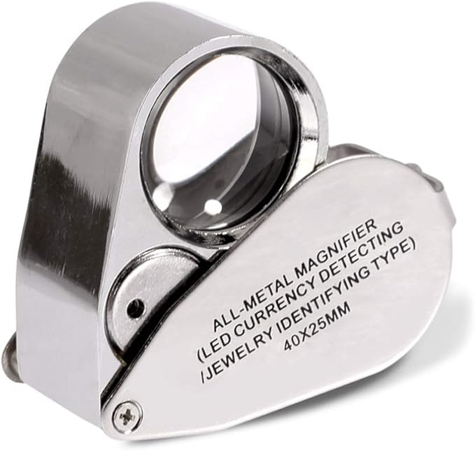 KINGMAS 40x Jeweller Loupe Folding Magnifying Jewelry Eye Magnifier With LED Light Illuminated (LED Currency Detecting/Jewlers Identifying Type Lupe)