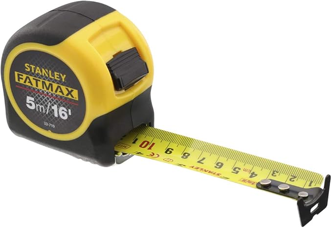 STANLEY FATMAX 5m/16' Tape Measure, Blade Armour Coating, 3.3m Tape Standout, Magnetic Hook End,0-33-719