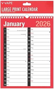V-VAPE 2026 A4 2 Column Spiral Bound Month Wall Planner Calendar for Home Business Office School