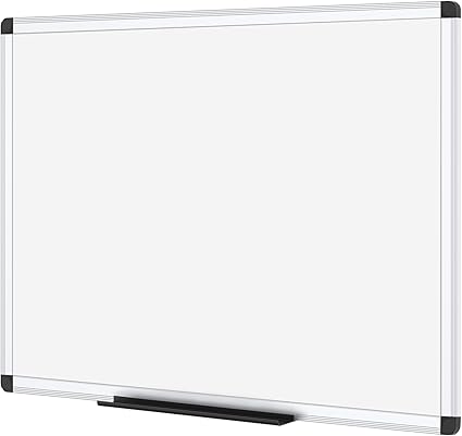 VIZ-PRO Magnetic Whiteboard 120 x 90 cm, Dry Erase White Board with Pen Tray, Silver Aluminium Frame, Dry Wipe Writing Board for Office, Home & School