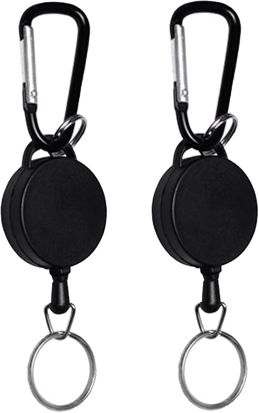 Retractable Badge Reels, Retractable Keyring Extendable Key Chain Heavy Duty Key Lanyard Belt Clip Badge Holder Pull Reel Black(2 Pack)