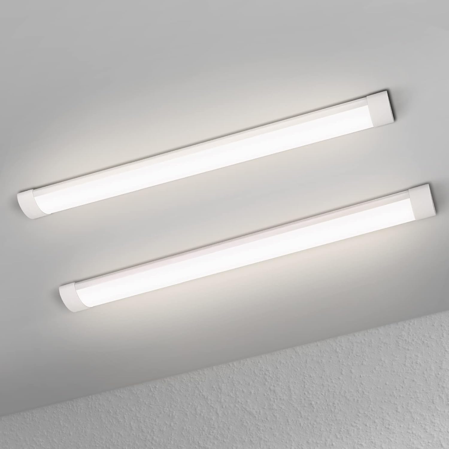 2 Packs LED Batten Lights，PC Body， 4FT 36W 4000k 3600lm,Low Profile Wall or Ceiling Surface Mounted Fitting for Home/Workshop/Office/School Restaurant (4FT) [Energy Class F]