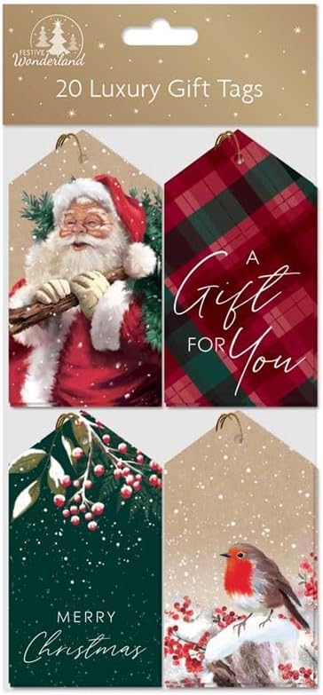 Tallon XA0127A Festive Wonderland Luxury Christmas Tags, Traditional - Pack of 20, 11x6cm