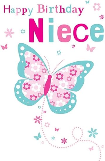 Piccadilly Greetings Group Ltd PRETTY COLOURFUL BUTTERFLY & FLOWERS NIECE BIRTHDAY GREETING CARD,pink|white|blue|grey,7 x 5