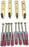 4 x Heavy Duty Brass J Wall Hooks Large Picture/Mirror - Plaster or Solid Walls - Including Screws & Wall Plugs - Hang up to 35kg
