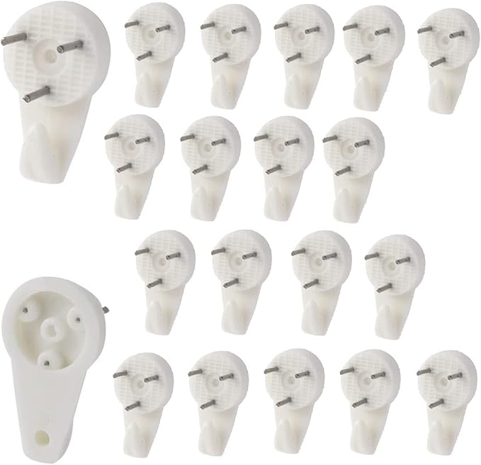Merriway® BH00093 (20 Pcs) Medium 30mm (1.3/16 inch) White Nylon Non-Trace Hardwall Drywall Picture Hanger Hook - Pack of 20 Pieces