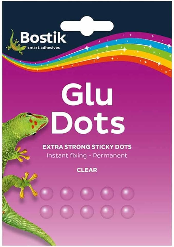 Bostik Extra Strong Glu Dots - Extra Strong, Double Sided Glue Dots, For Instant Fixing & Crafts, Easy to Use, No Mess, Clear, x64 Glu Dots
