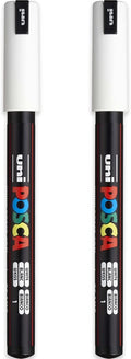 Posca PC-1MR Paint Marker Art Pens - 0.7mm Nib - White Ink - Pack of 2