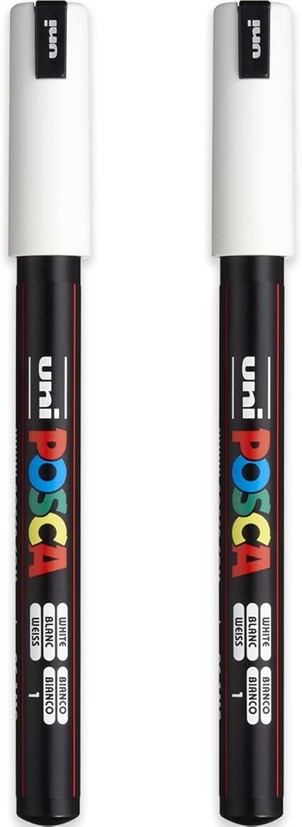 Posca PC-1MR Paint Marker Art Pens - 0.7mm Nib - White Ink - Pack of 2