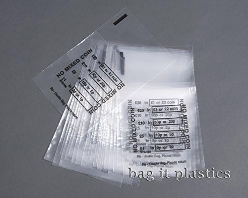 Money/Coin Bags - Pack of 150 Durable Plastic Money Bag's for Coins, Cash & Notes - Secure Bank Bags for Banking UK, Cash Handling, and Coin-Sorting