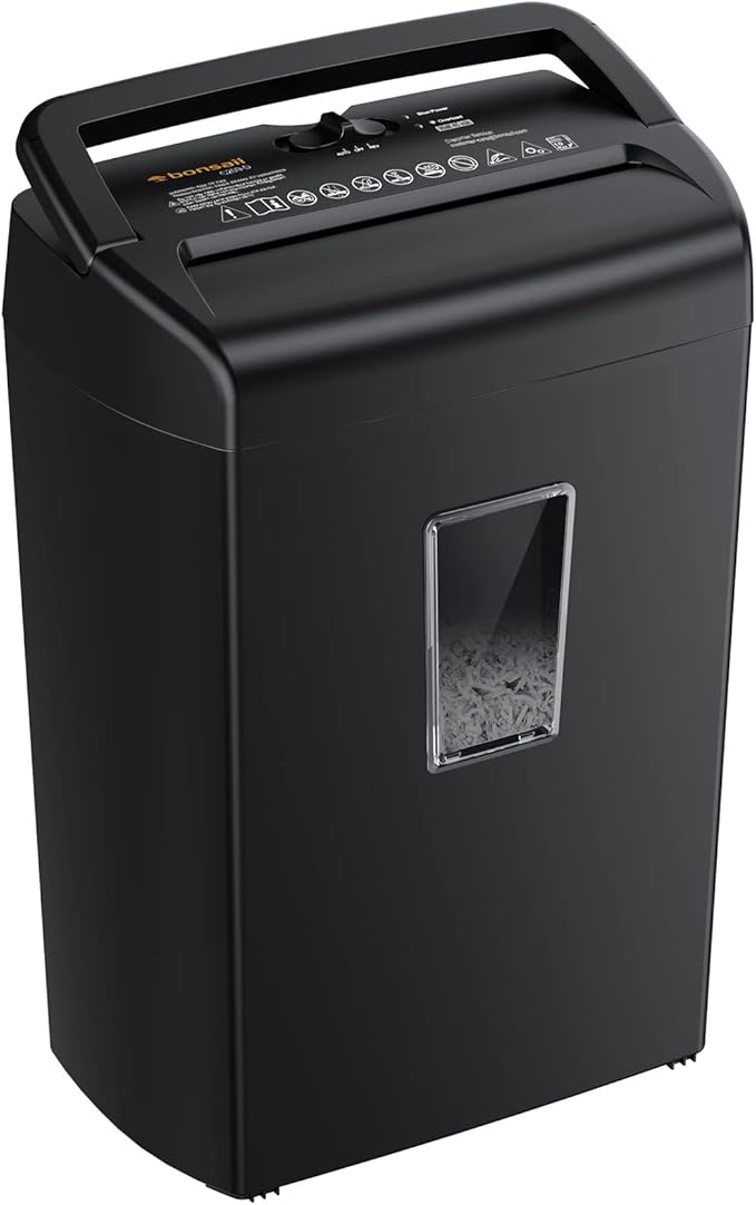 Bonsaii 10-Sheet Home Shredder, Cross-Cut Paper Shredder, Shreds Credit Cards/Staples/Clips, Small Office Shredder Machine with 21L Wastebasket & Transparent Window, Black (C209-D Upgrade Version)