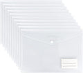 Clear Plastic Wallets - 10 Pack A4 Plastic Folders Document Files Envelope - Popper Wallets with Label Pocket and Snap Button for School Office Homework Travel