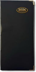 2026 Slim Line Week to View Padded Diary Metal Corner Case Bound (Black)