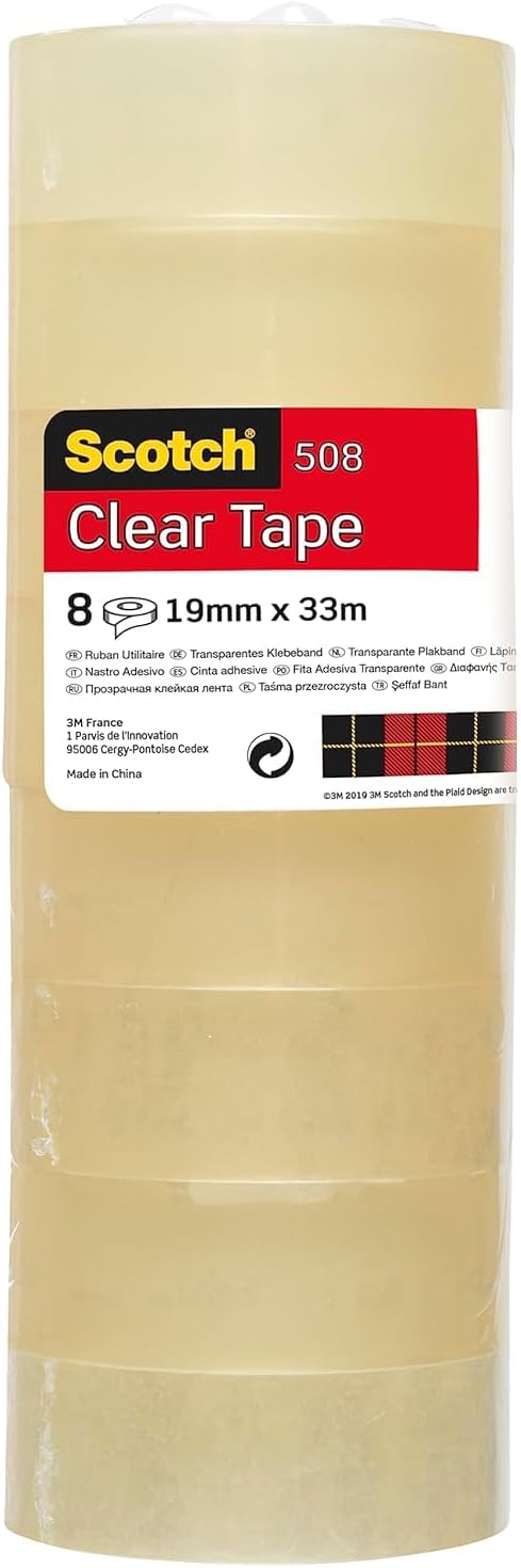 Scotch Transparent Tape, 8 Rolls (19 mm x 33 m) - General Purpose Clear Tape for School, Home and Office (Packaging may differ)