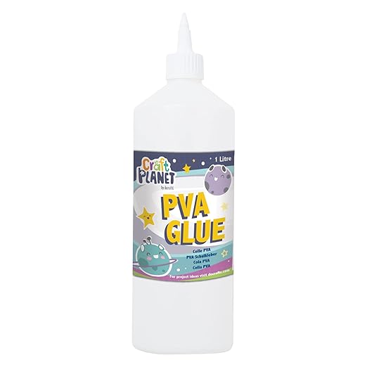 Craft Planet - 1 Litre White Strong, Tacky PVA All Purpose Glue For Kids Art, Toddler Craft, School Supplies, Woodwork, Home Projects, DIY, Craft Box Refill, For Paper, Wood, Craft Materials And More