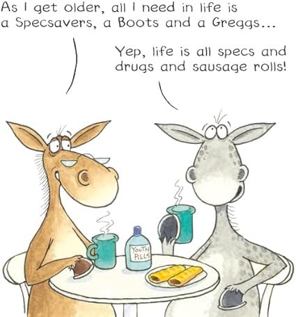 Paperlink Funny Artistic 'Happy Birthday' Greetings Card - From The Funny Farm Range - For Him/For Her - 'Specs, Drugs and Sausage Rolls!'