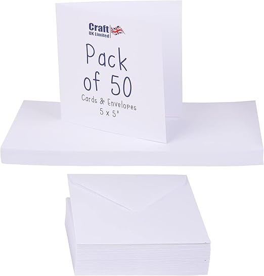 Crafts UK 50 Cards and Envelopes, White, 5 x 5-Inch