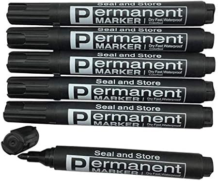6 Black Permanent Markers Bullet Tip Black Marker