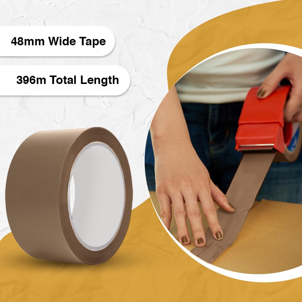 ARVO Brown Packing Tape 3 Rolls with Low Noise (48mm x 60m) - Durable Parcel Sealing Tape for Packing Boxes, Secure Packaging for Moving House