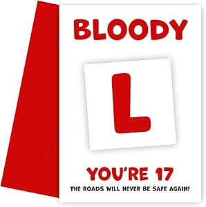 17th Birthday Card 17 Year Old Girl or Boy - Bloody L - Funny Learner Driver Gifts for Teens, Boys, Girls, Sons, Daughters, Brothers, Sisters, Nephews, Nieces