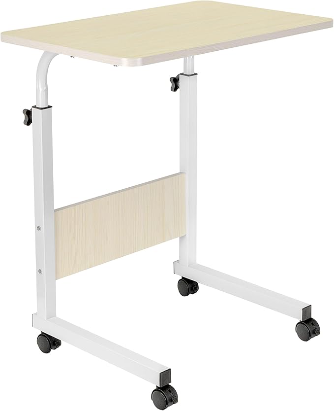 simpahome Height Adjustable Mobile Table Workstation Laptop Overbed Multi Table with Metal Frame & Rolling Castors - Birch