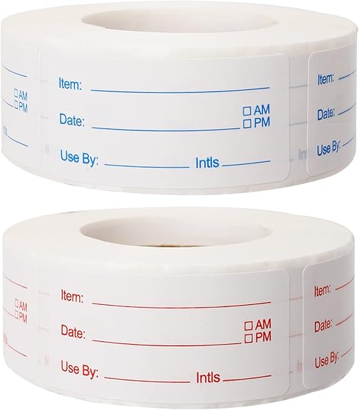 2 Rolls 1000 Pieces Removable Food Stickers, 1 x 2 Inch Food Freezer Lables Reminder Food Storage Labels Prep Canning Labels for Jars, Pantry and Meal Containers (Red, Blue)