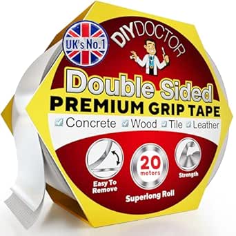 DIY Doctor Extra Strong Double-Sided Tape - Carpet Double Sided Tape Heavy Duty - Double Sided Strong Tape - Double Tape - Bonds to Almost Anything for Home and Professional Use - 21mm x 20m