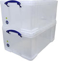 64 Litre Really Useful Plastic Storage Box with Lid, Pack of 2; Clear Stackable Durable Material Spacious Capacity