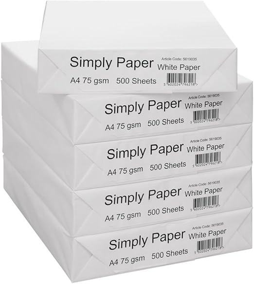 Simply Paper A4 75gsm Multipurpose Paper: 1 box=5 Reams:2500 sheets: Wholesale Offer (Select Number of Boxes Required): Free 48Hr Delivery (1)