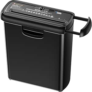 Bonsaii 6-Sheet Strip-Cut Paper Shredder, Small Paper Shredder for Home Use, Can be Used Without Bin, Extendable Arm Design with Overheat Protection, 9 Liter Bin, S123-A