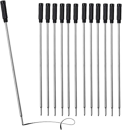 10 x Pack Black Ballpoint Pen Refills, Medium Size Tip 11.6cm, Cross 8513 Compatible, Ball Pen Ink Cartridges Fits Cross Ballpoint Pens for Smooth Writing (10)