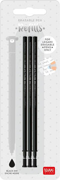 Legami Refill for Erasable Gel Pen, Set of 3 Refills, 13 cm Height, Black Thermosensitive Ink, 0.7 mm Tip