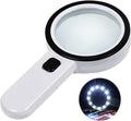 Ultra-Clear Magnifying Glass with Light, Lightweight Handheld Reading Magnifier with 12 LED, Optical Glass Lens for Seniors, Macular Degeneration, Close Work, Coins & Pill Bottle